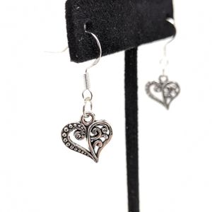 Tibetan silver chandelier heart earrings